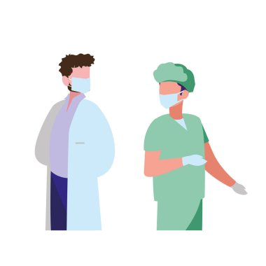 Profesyonel erkekler yüz maskesi takıyor.