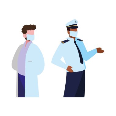 Profesyonel erkekler yüz maskesi takıyor.