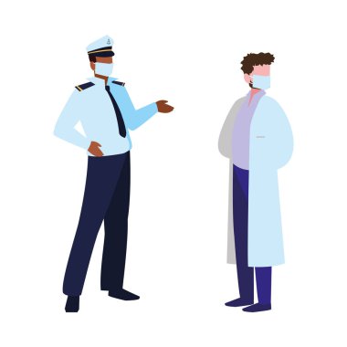 Profesyonel erkekler yüz maskesi takıyor.