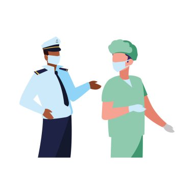 Profesyonel erkekler yüz maskesi takıyor.