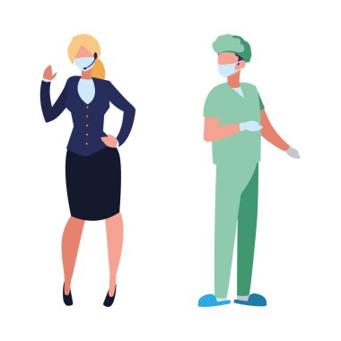 Yüz maskesi takan profesyonel çift