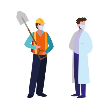 Profesyonel erkekler yüz maskesi takıyor.