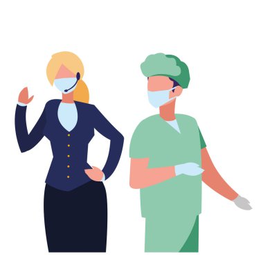 Yüz maskesi takan profesyonel çift