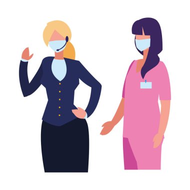 Yüz maskesi takan profesyonel kadınlar