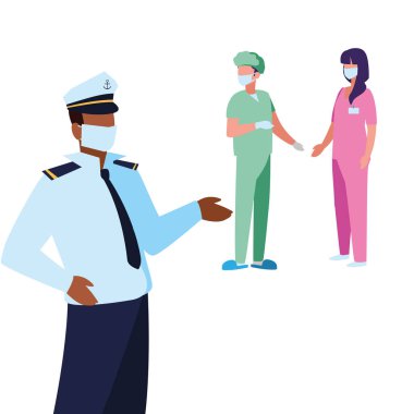 Yüz maskesi takan profesyonel insanlar.