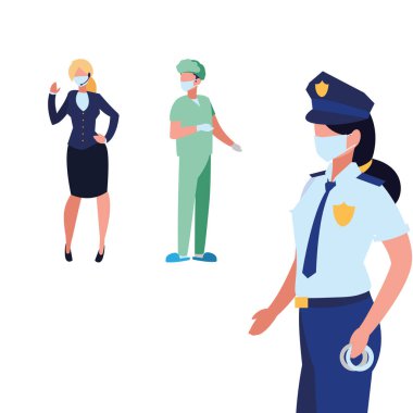 Yüz maskesi takan profesyonel insanlar.