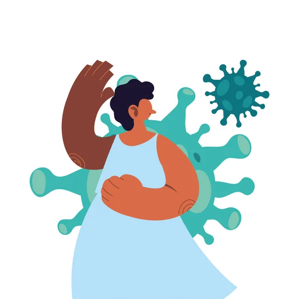 Frau verhindert Kontakt mit Coronavirus — Stockvektor
