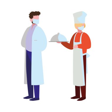 Profesyonel erkekler yüz maskesi takıyor.