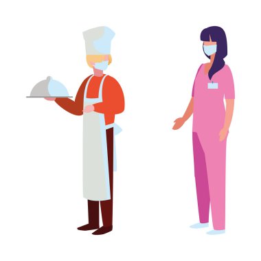 Yüz maskesi takan profesyonel çift