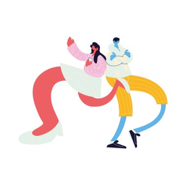 Bir çift gibi yürüyor ve dans ediyor.