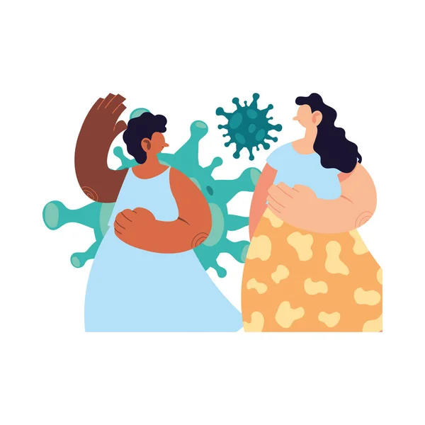 Пара в предотвращении контакта с коронавирусом — стоковый вектор