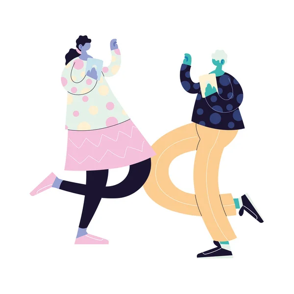 Casal andando e dançando com estilo —  Vetores de Stock