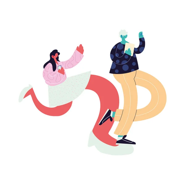 Couple marche et danse avec style — Image vectorielle