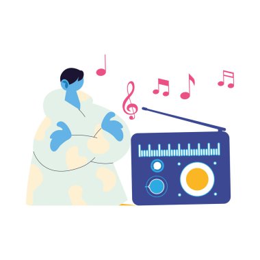 Radyoda müzik dinleyen bir adam.