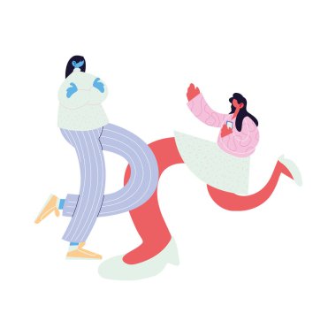 Kadınlar tarzlarıyla yürüyüp dans ediyorlar.