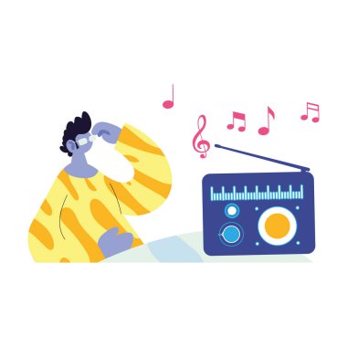 Radyoda müzik dinleyen bir adam.