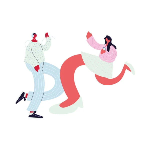 Pareja caminando y bailando con estilo — Vector de stock