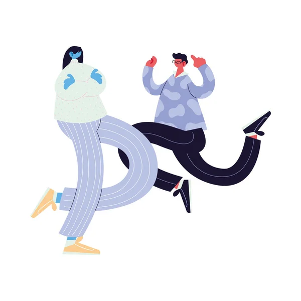 Pareja caminando y bailando con estilo — Vector de stock