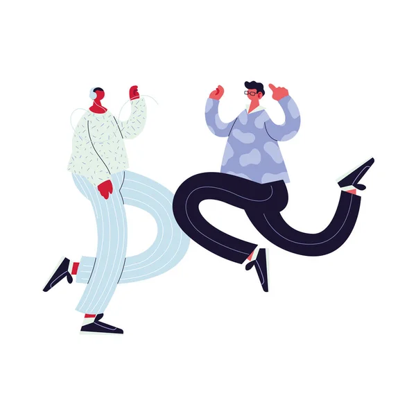 Hombres caminando y bailando con estilo — Vector de stock