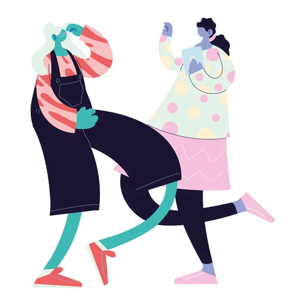 Vrouwen lopen en dansen met stijl — Stockvector