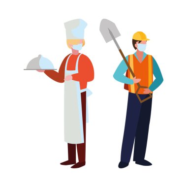 Profesyonel erkekler yüz maskesi takıyor.