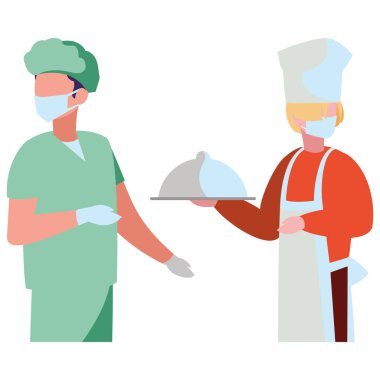 Profesyonel erkekler yüz maskesi takıyor.