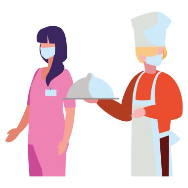 Yüz maskesi takan profesyonel çift