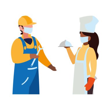 Yüz maskesi takan profesyonel çift