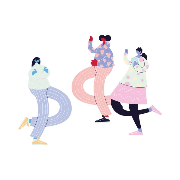 Personas caminando y bailando con estilo — Vector de stock