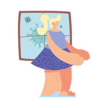 Kadın, pandemik nedenlerle tecrit altında.