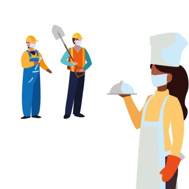 Yüz maskesi takan profesyonel insanlar.