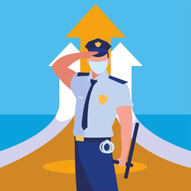 Profesyonel bir adam yüz maskesi ile çalışıyor.