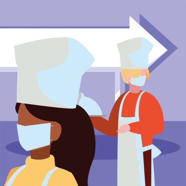 Profesyonel çift yüz maskesi ile çalışıyor.