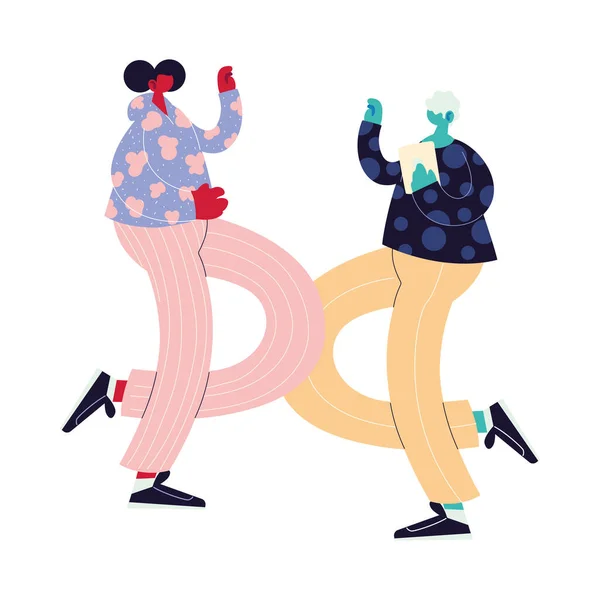 Couple walking and dancing with style — Stock Vector