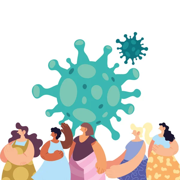 Perempuan dalam pencegahan kontak dengan coronavirus - Stok Vektor