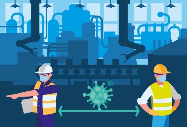 Güvenlik kurallarıyla çalışan sanayi işçileri