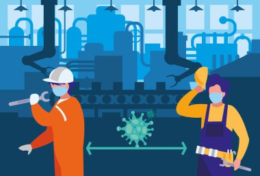 Güvenlik kurallarıyla çalışan sanayi işçileri