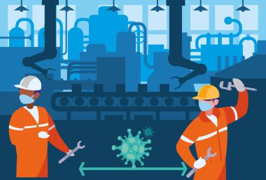 Güvenlik kurallarıyla çalışan sanayi işçileri