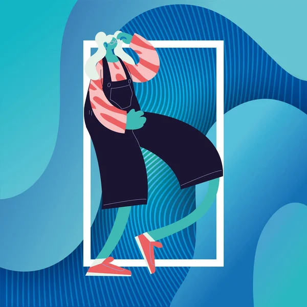 Mujer caminando y bailando con estilo — Vector de stock