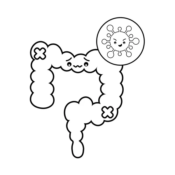 Intestino y virus de dibujos animados estilo icono de diseño de vectores — Vector de stock