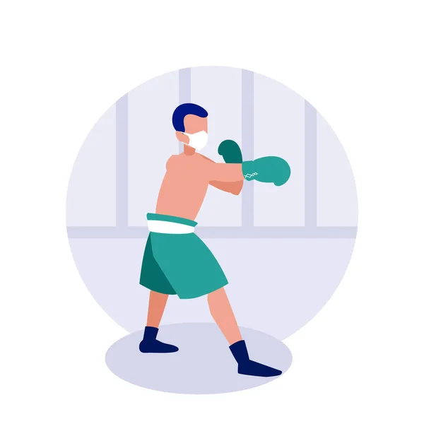 Man with mask boxing at home vector design — Stock Vector