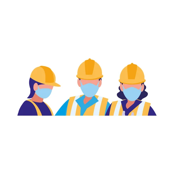 Travailleurs industriels hommes travaillant avec masque facial — Image vectorielle