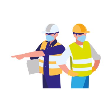 Yüz maskesi ile çalışan sanayi işçileri