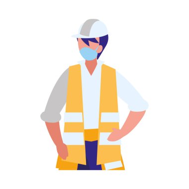 Yüz maskesi ile çalışan sanayi işçisi