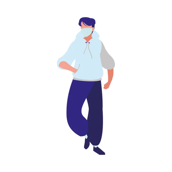 Uomo che cammina in città indossando maschera — Vettoriale Stock