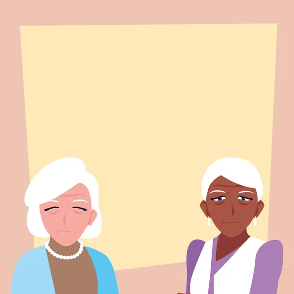 Ευτυχισμένες ηλικιωμένες γυναίκες που μοιράζονται στο σπίτι — Διανυσματικό Αρχείο