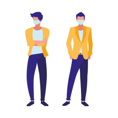 Şehirdeki erkekler maske takıyor.