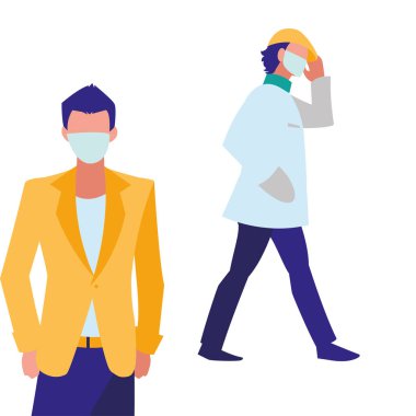 Şehirdeki erkekler maske takıyor.