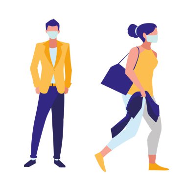 Şehirde maskeli bir çift var.