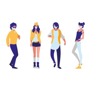 Şehirdeki insanlar yüz maskesi takıyor.